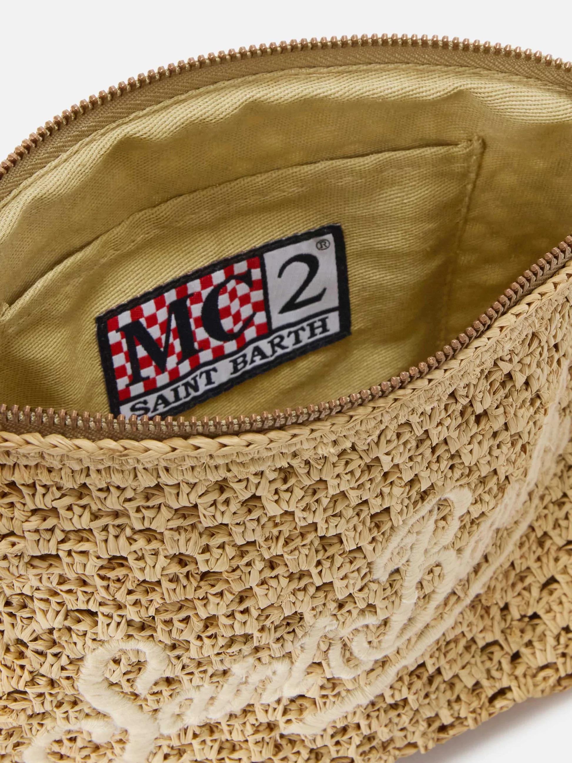 Pouch in rafia intrecciata naturale con logo ricamato RAFP001 00878L MC2 SAINT BARTH 