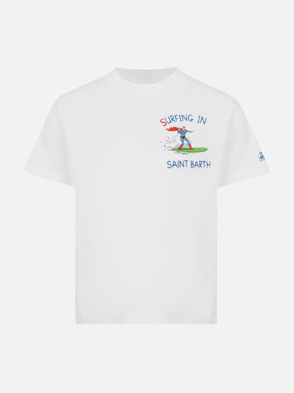 T-shirt in cotone con ricamo Surfing in St. Barth e stampa Superman TSH0001 01248H MC2 SAINT BARTH 