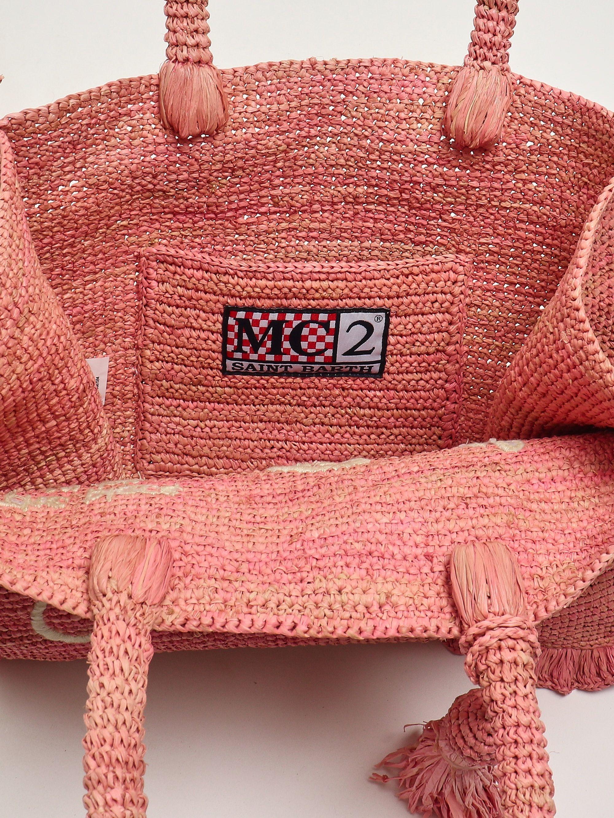 Borsa Volant medium in raffia con logo ricamato rosa RAFV001 00223L MC2 SAINT BARTH 