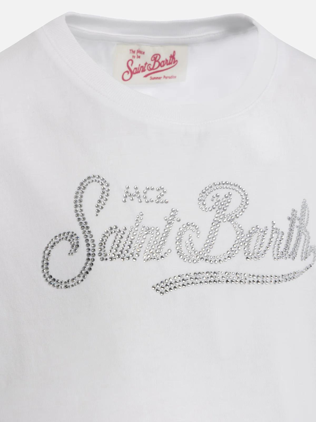 T-shirt girocollo da bambina Elly in jersey di cotone con ricamo di strass Saint Barth ELLY001 02296L MC2 SAINT BARTH 