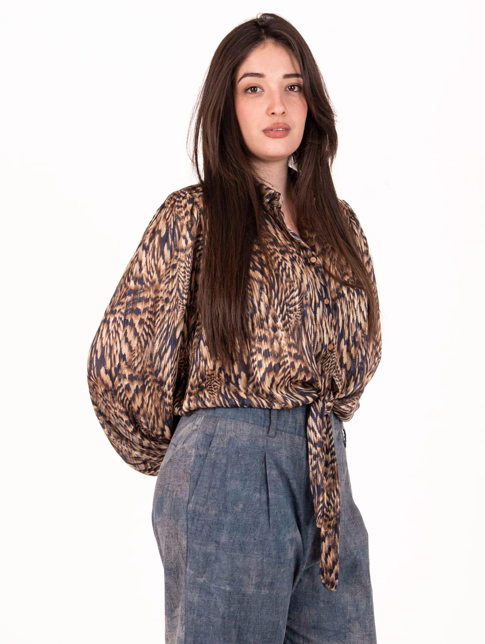 Camicia Traffic People Maku Lurex Blu ALB12599 008 TRAFFIC PEOPLE 