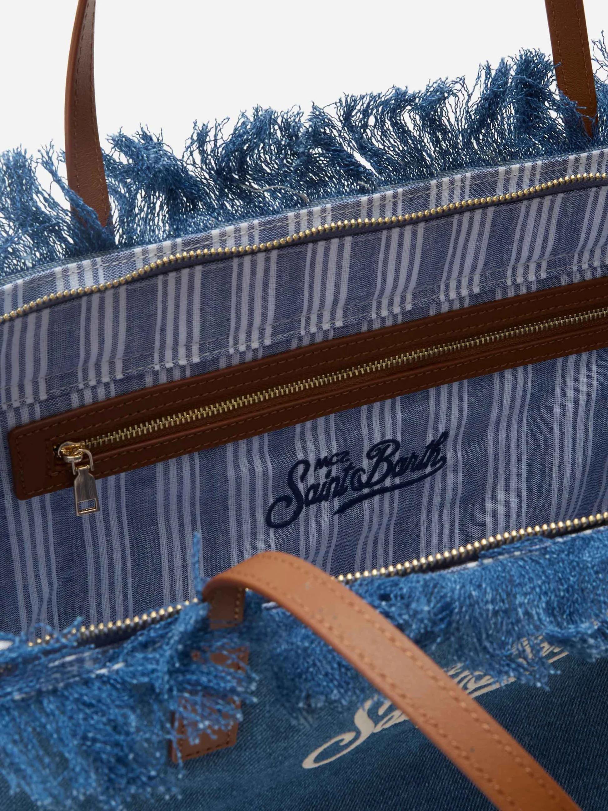 Borsa City regular in tessuto denim con frange CBF0001 00436L MC2 SAINT BARTH 