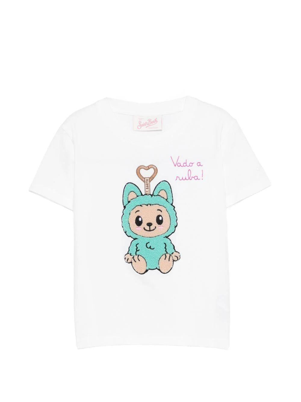 T-shirt per bambina MC2 Saint Barth Kids bianca con ricamo Labubu ELLY001 02132L MC2 SAINT BARTH 