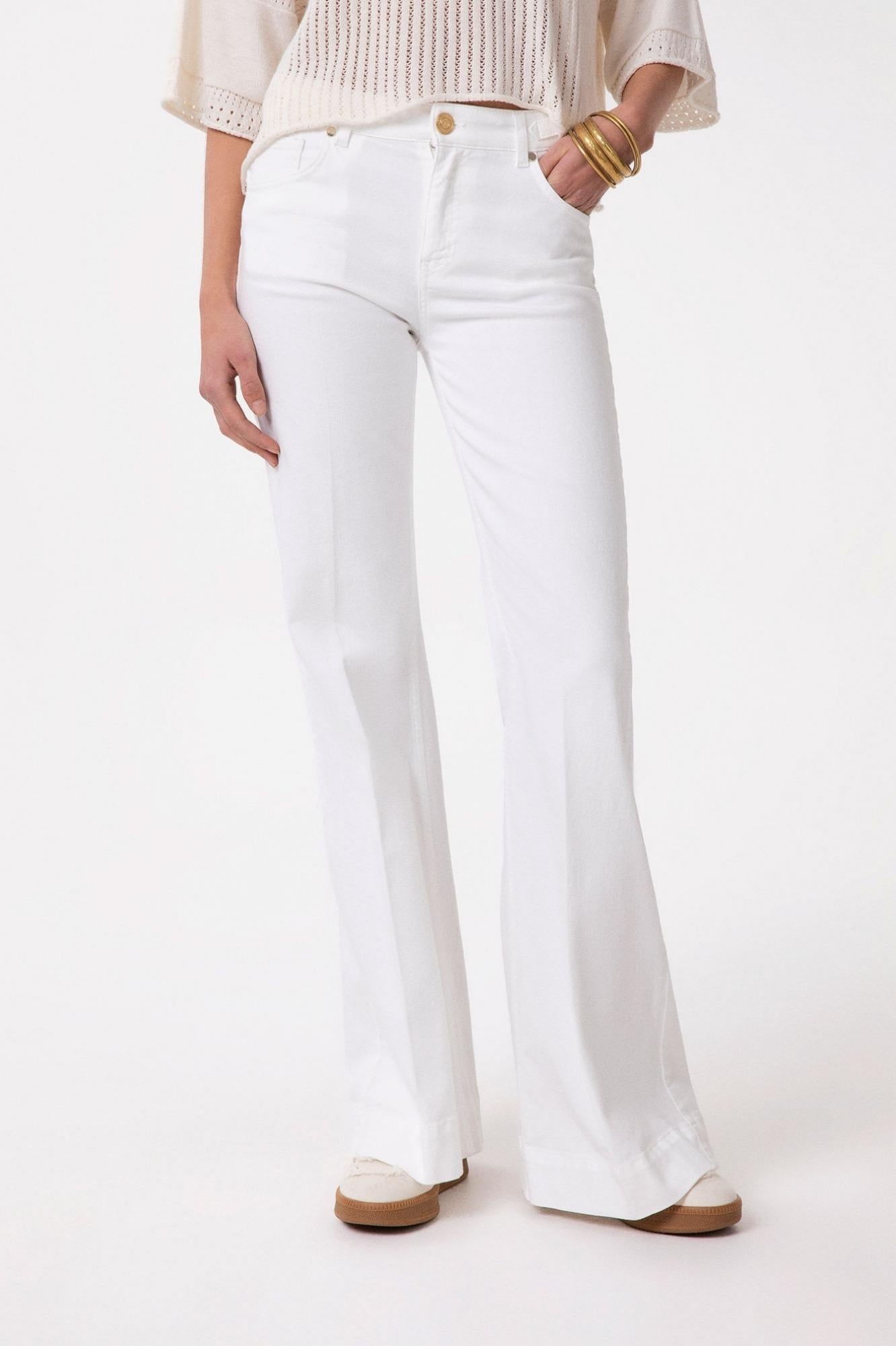 Pantalone In Denim Flare - Gaëlle Paris bianco GAABW09503-FLOWER-MTFI0002 BI02 GAELLE 
