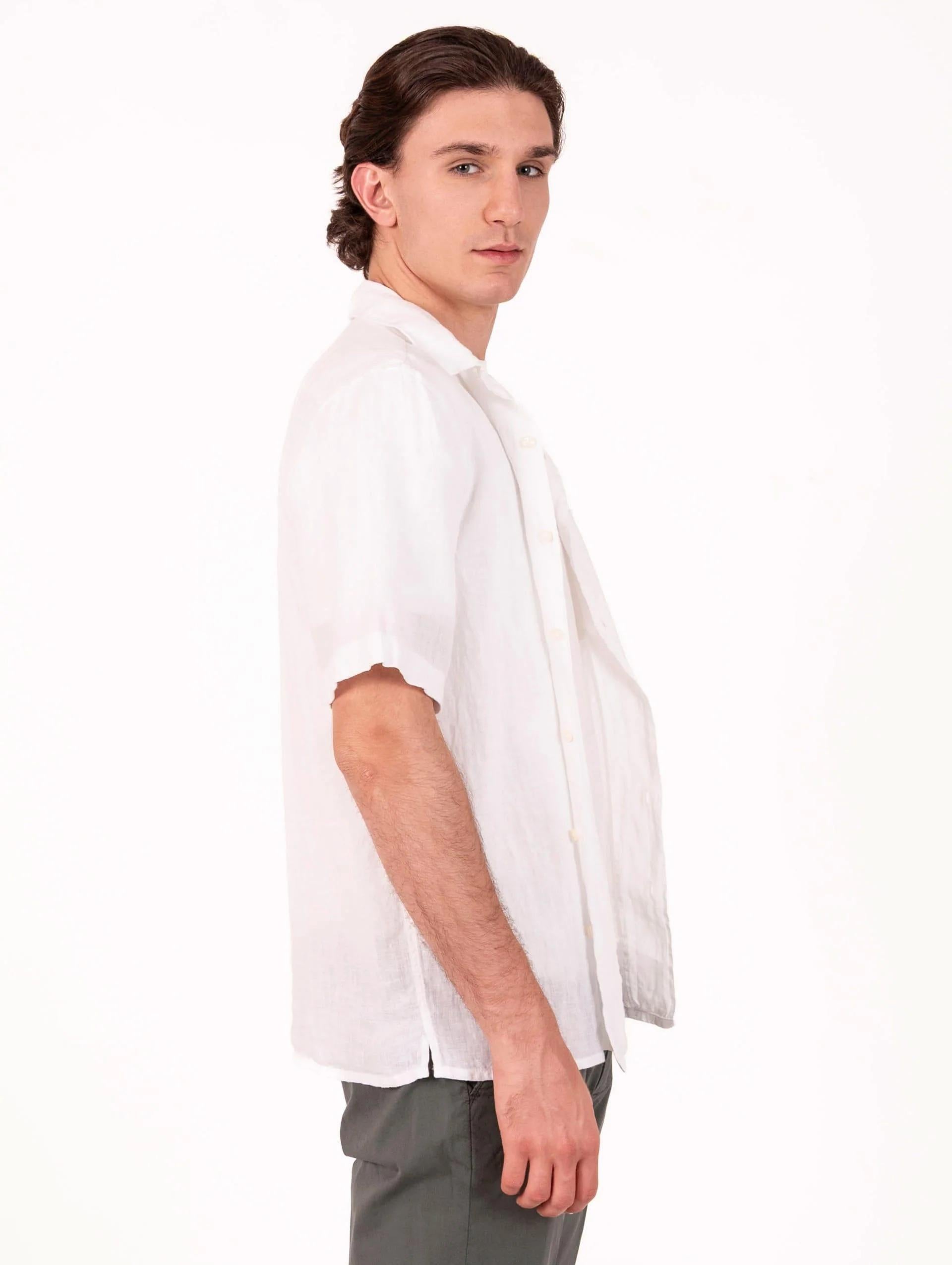 Camicia Bowling Roy Roger's in Lino Bianca RRU90155P4220569 C0014 ROY ROGER'S 