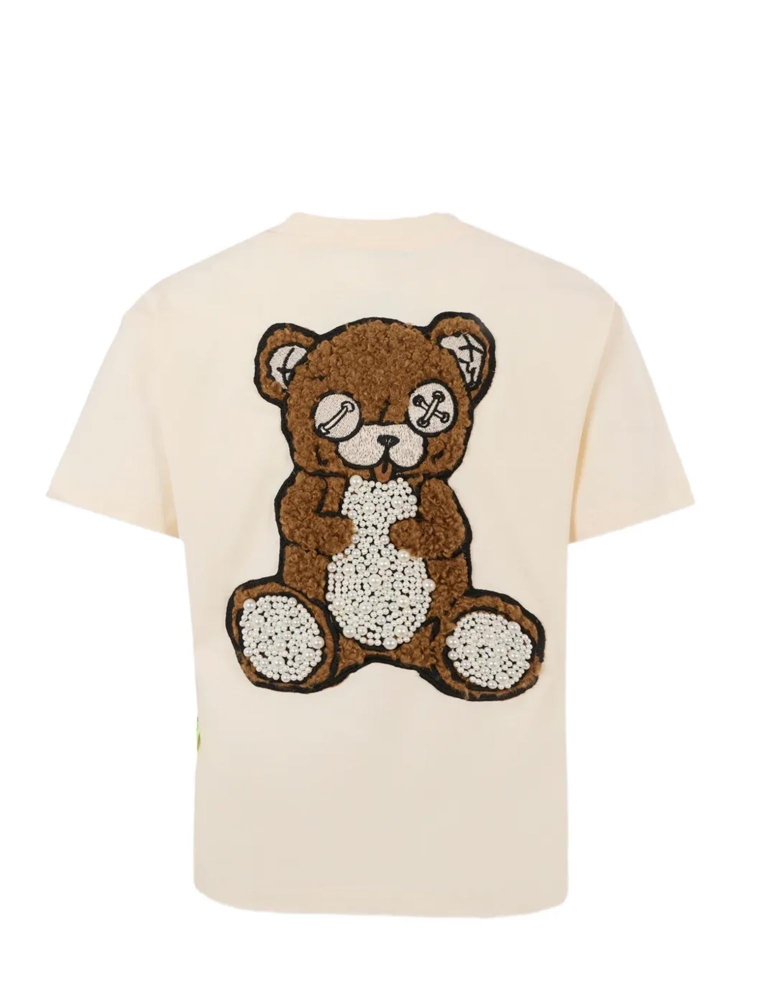 Barrow T-shirt avorio per bambina con orso e perle crema F5BKJGTH133 013 BARROW 