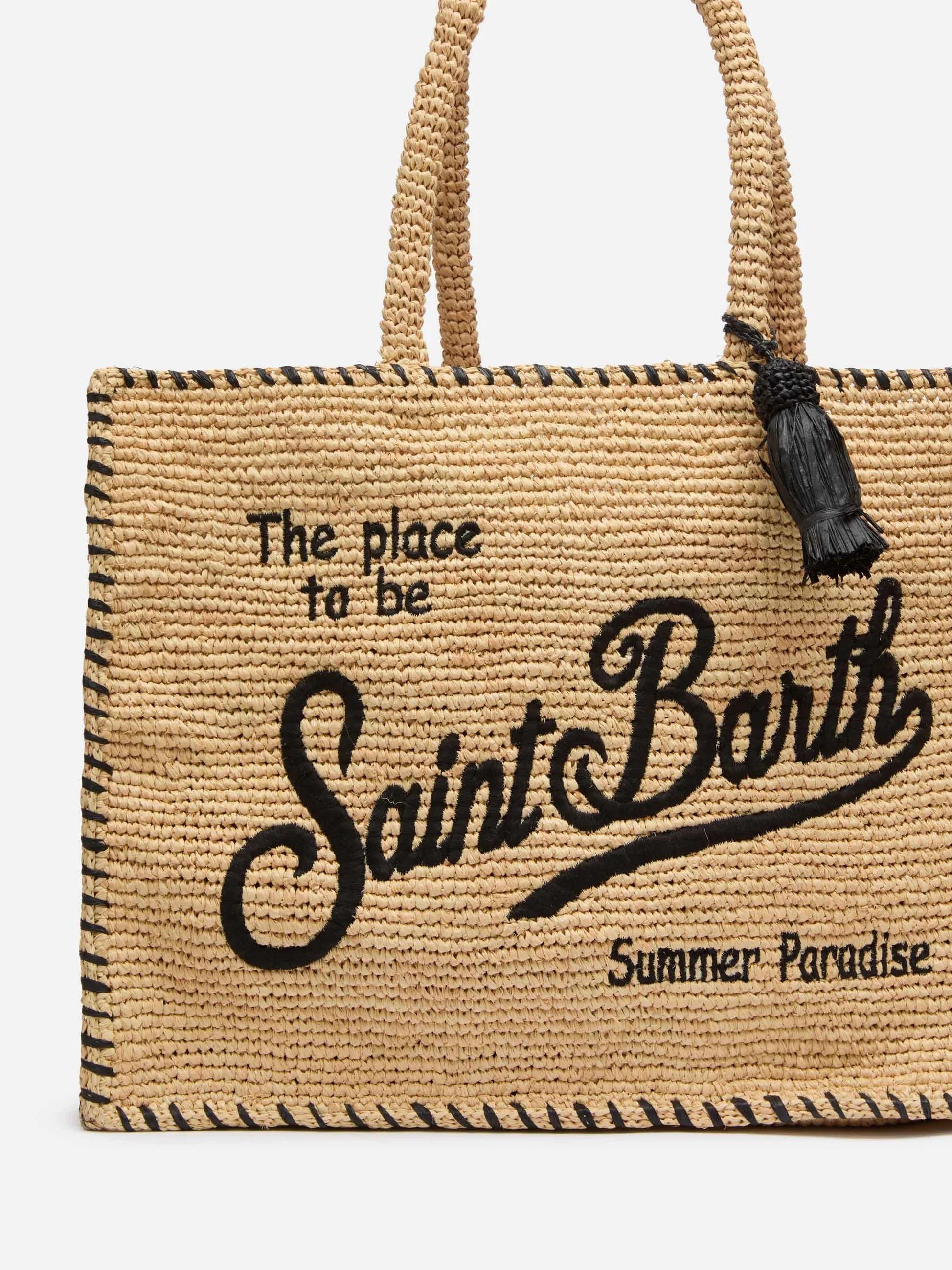 Borsa a spalla Vanity Rafia beige con bordo nero VANI013 09045L MC2 SAINT BARTH 