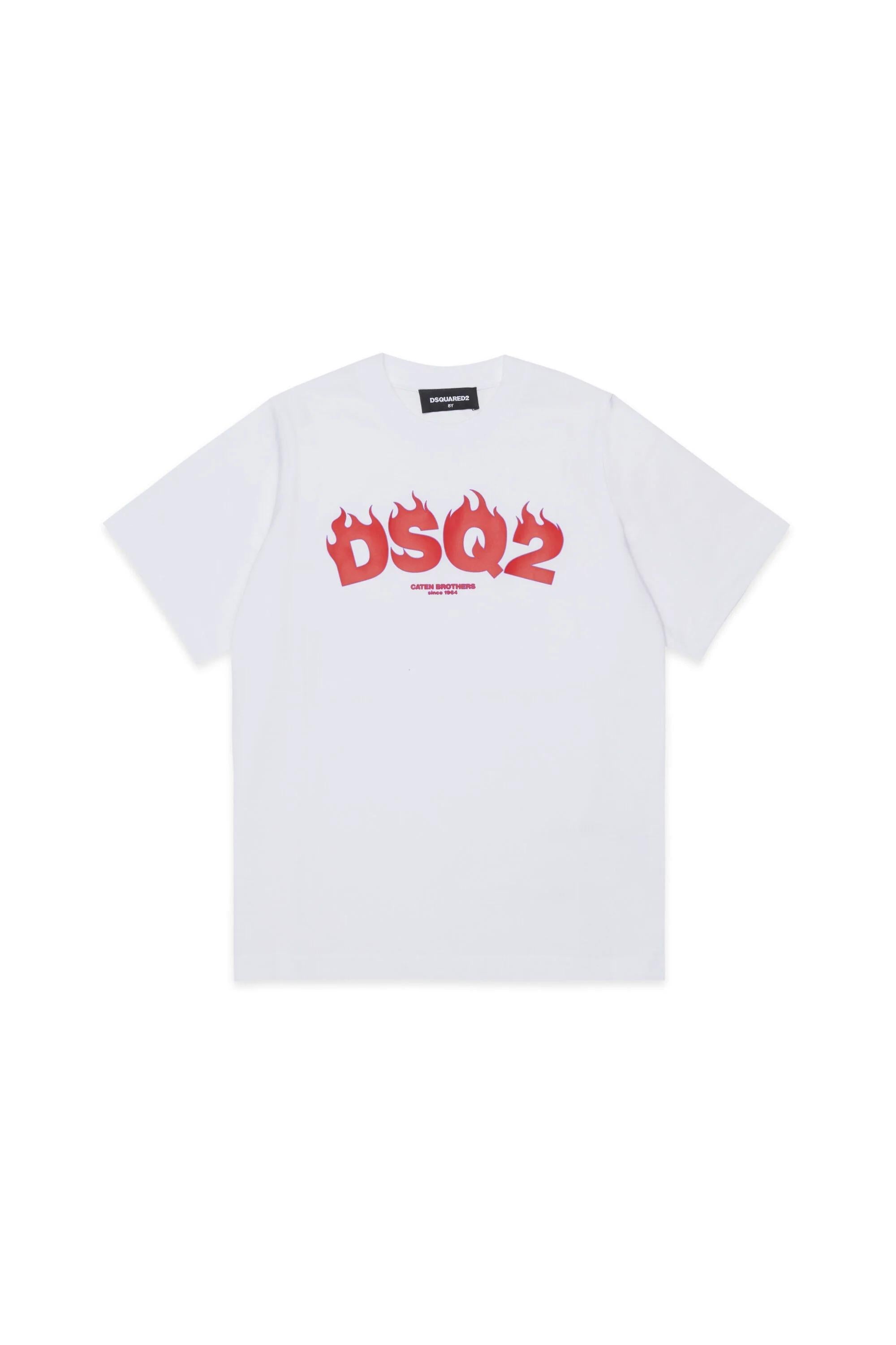 DSQUARED2<BR/>Maglietta con logo DSQ2 bianca DQ3168-D00XM DQ100 DSQUARED KID 