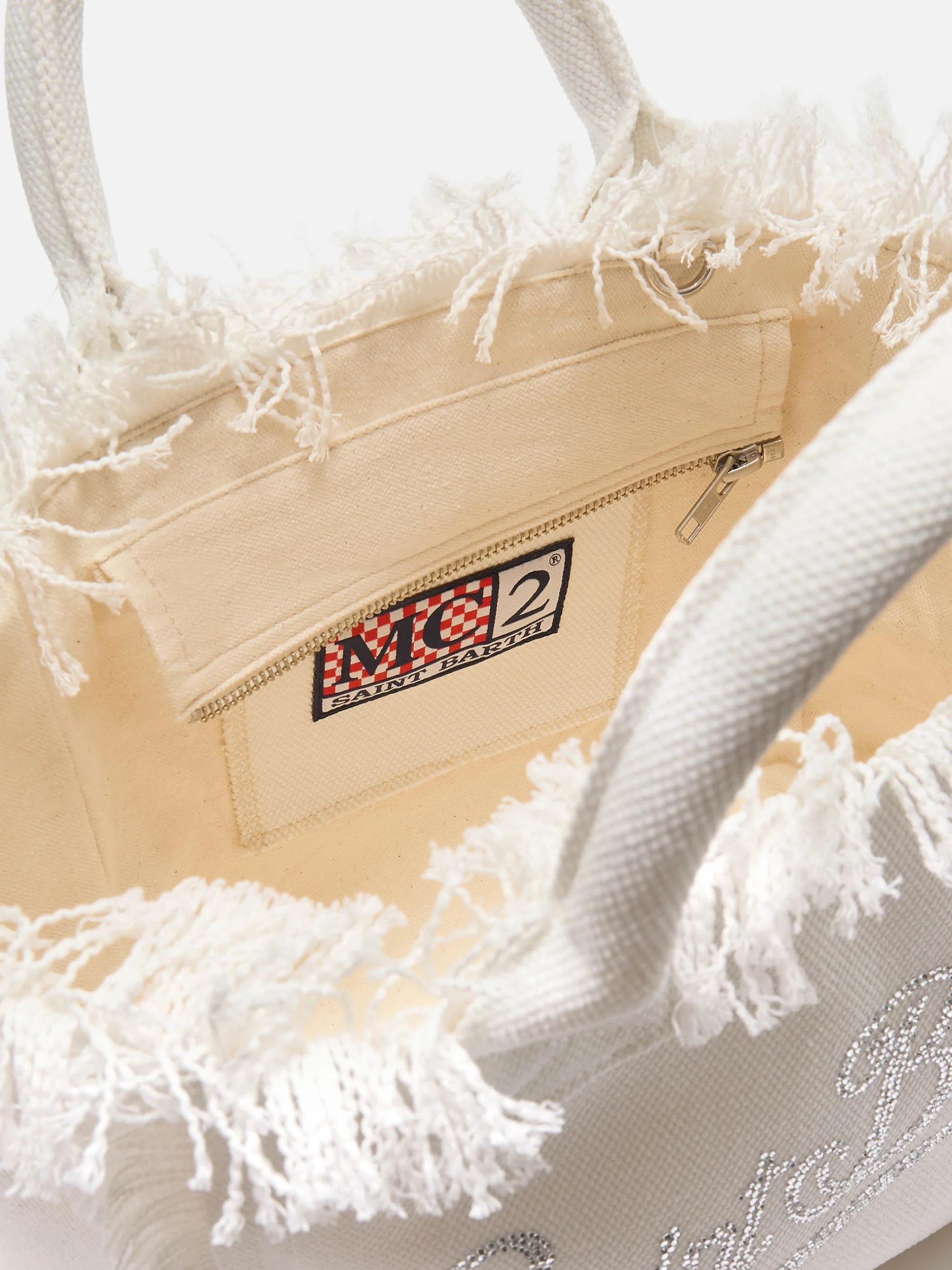 Borsa Colette in canvas bianca con logo in strass COL0001 02571L MC2 SAINT BARTH 