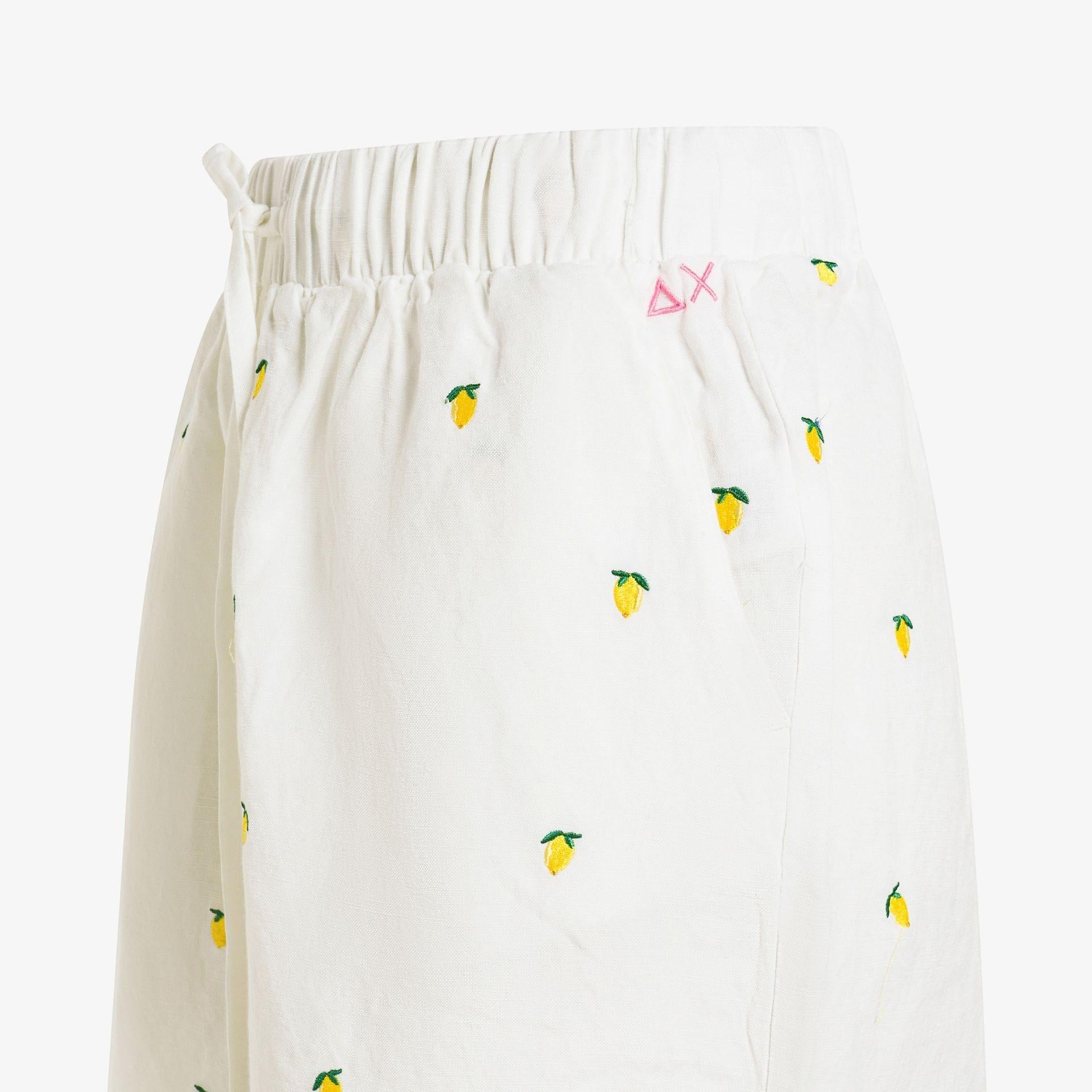 Shorts in misto cotone con ricami bianco panna/giallo limone S36252 3132 SUN 68 