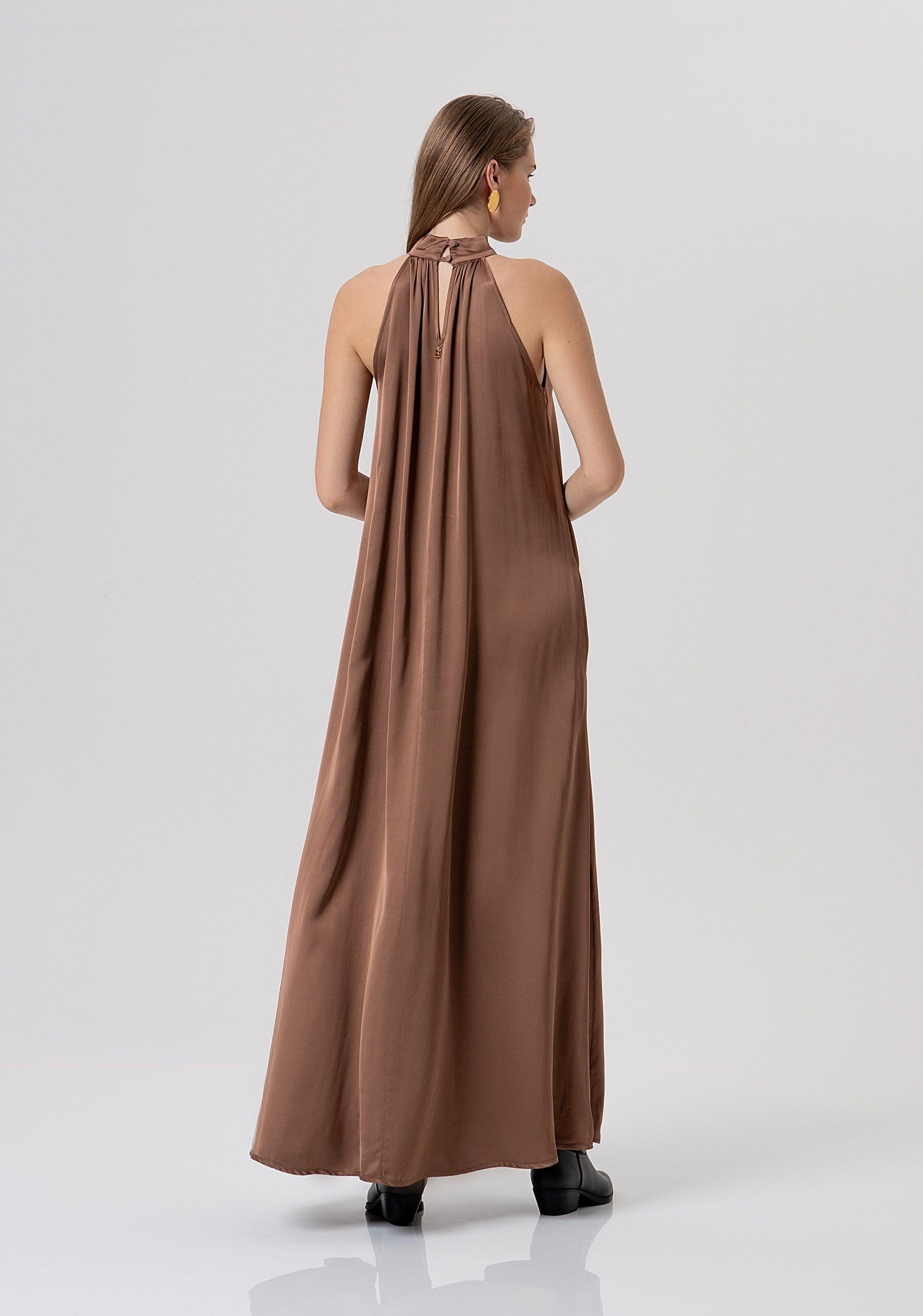 Abito senza maniche linea ad A in raso di viscosa CACAO FR26SD3016W41301 M07 FRACOMINA 