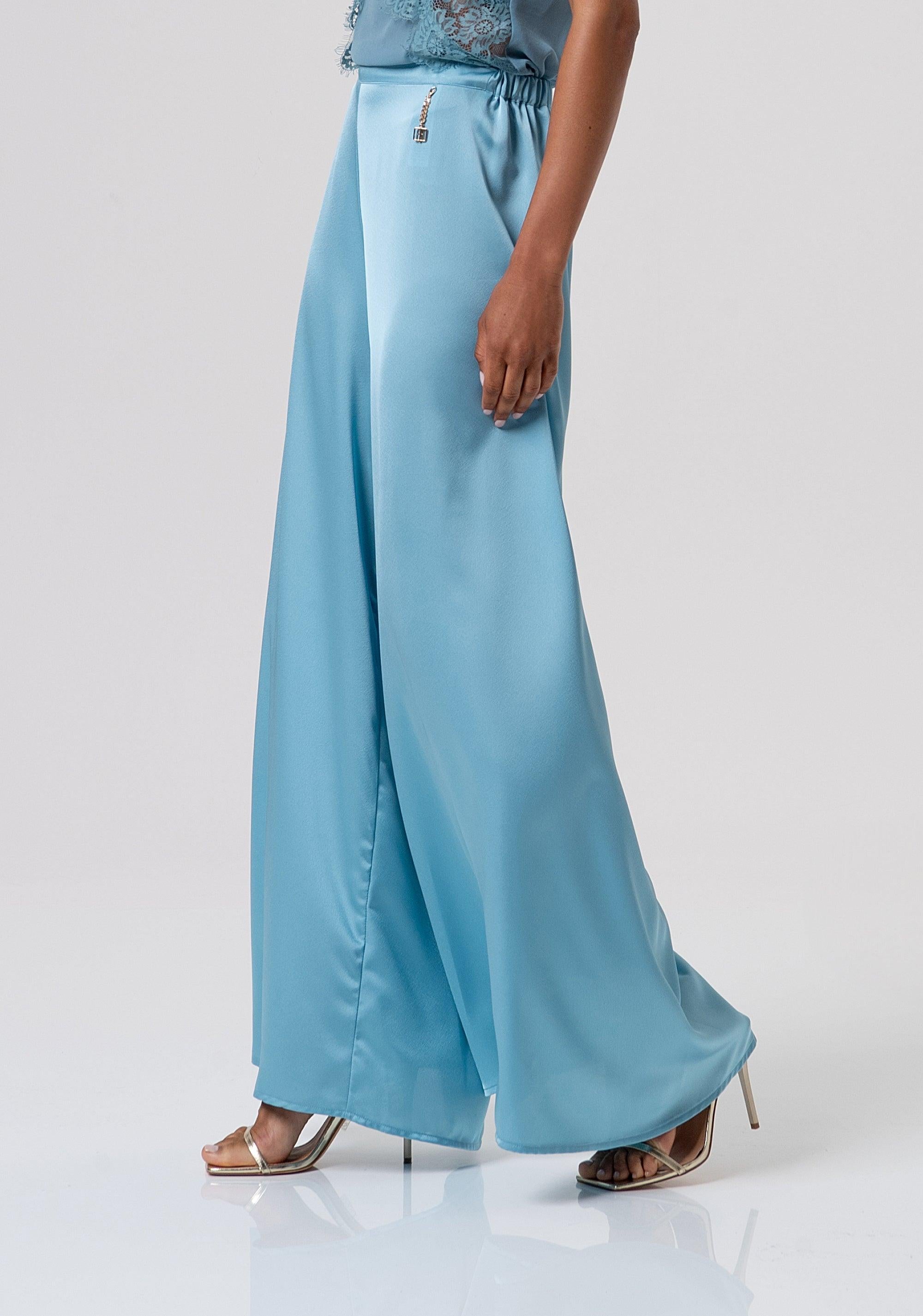 Pantalone flare a palazzo in raso dustyblue FQ26SV3010W41101 C33 FRACOMINA 