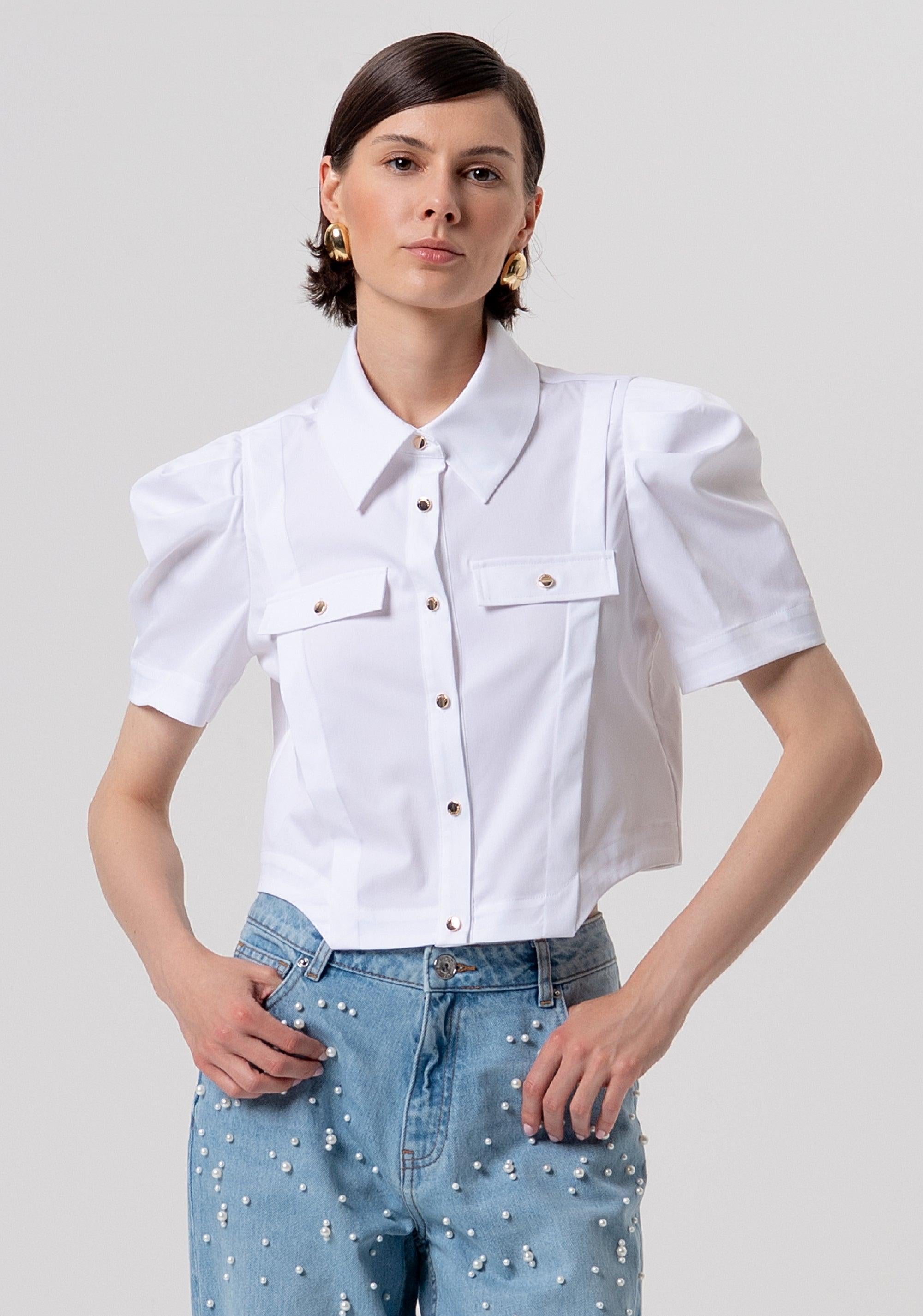 Camicia cropped in popeline WHITE FR26ST6028W83301 278 FRACOMINA 