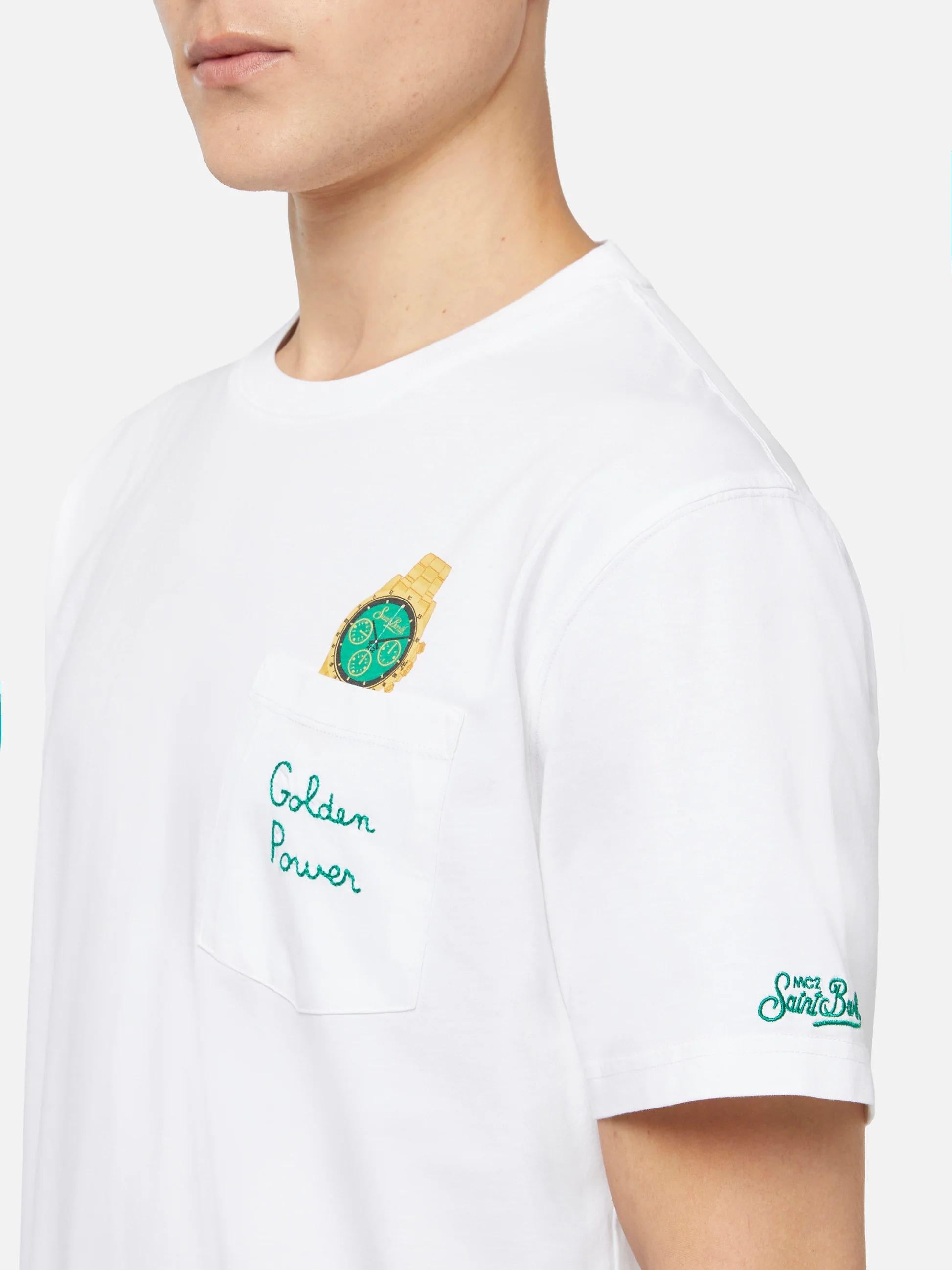 Tshirt in cotone Austin con ricamo e stampa orologio AUS0001 04344L MC2 SAINT BARTH 