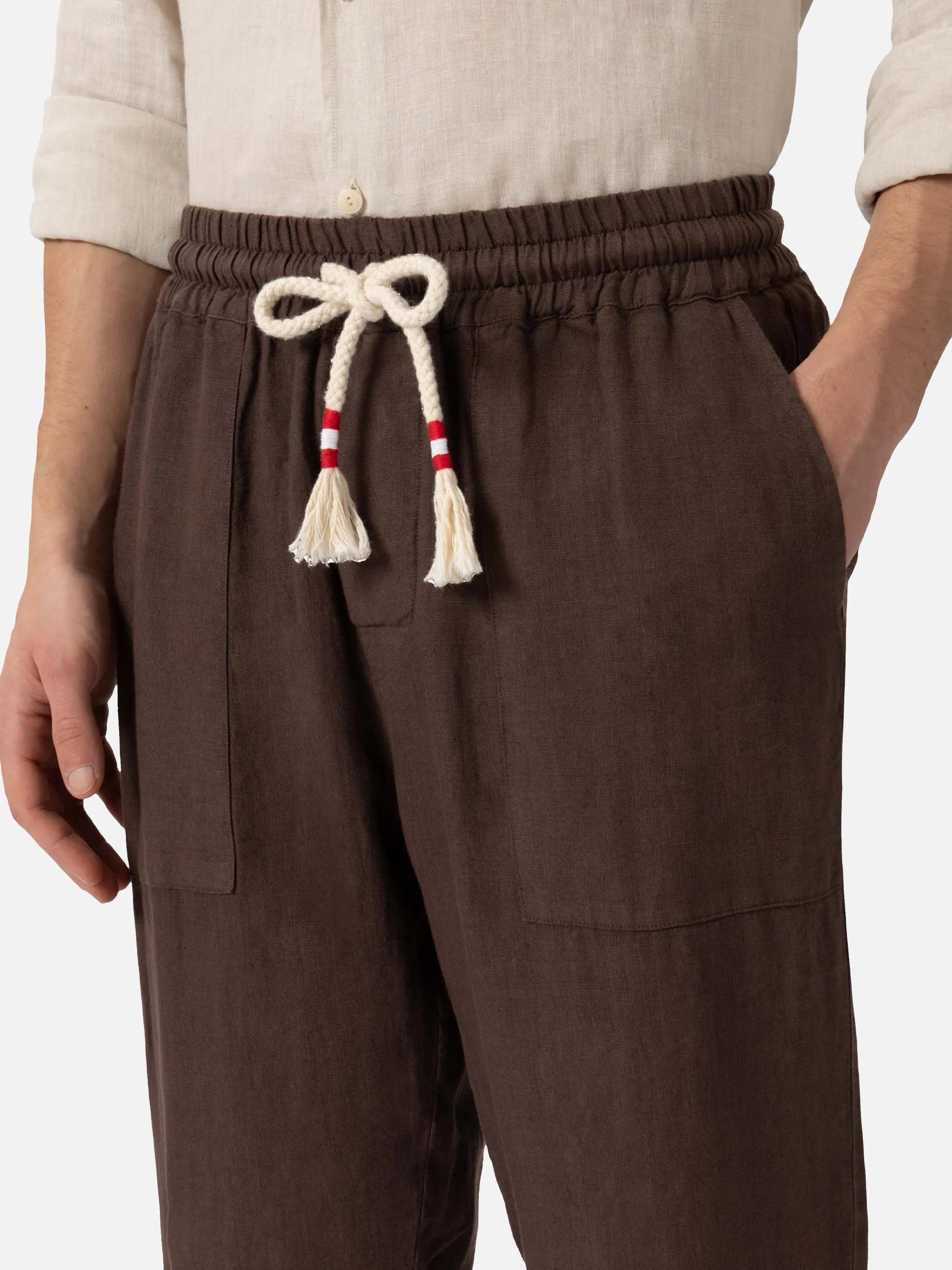 Pantaloni in lino marroni Calais con coulisse CAA0001 00920L MC2 SAINT BARTH 