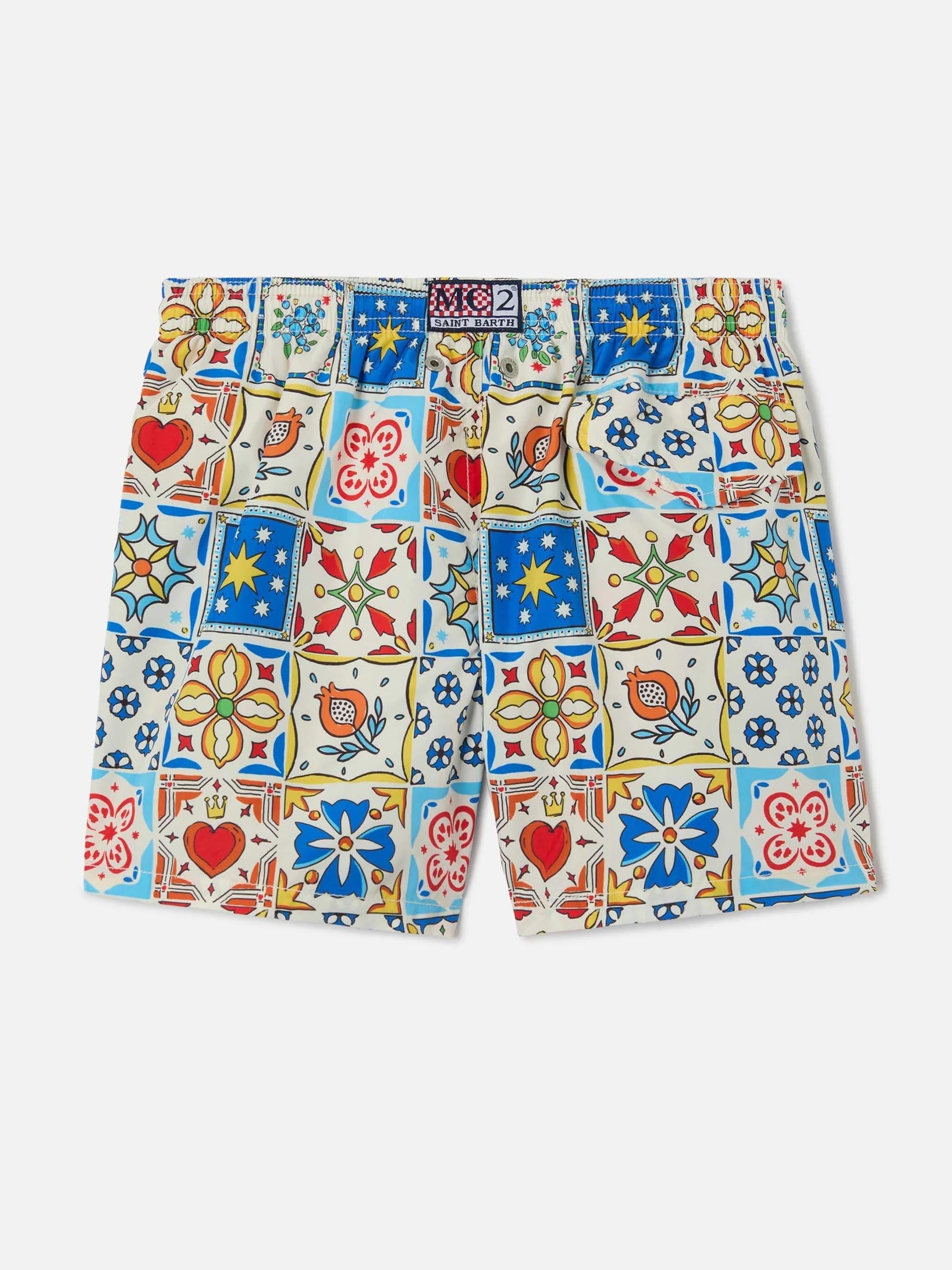 Costume Jean Lighting 70 con stampa maiolica all-over JEA0004 01126L MC2 SAINT BARTH 