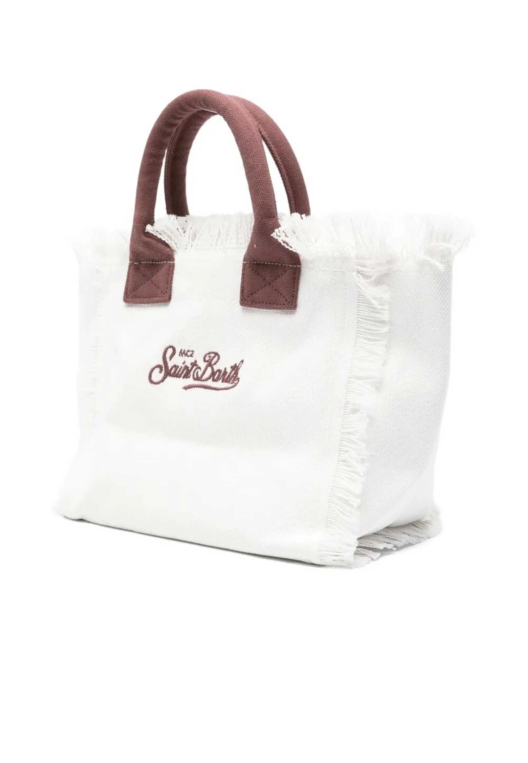 Mc2 saint barth Borsa Colette Bianca in Canvas Logo Animalier Manico Marrone COL0001 00326L MC2 SAINT BARTH 