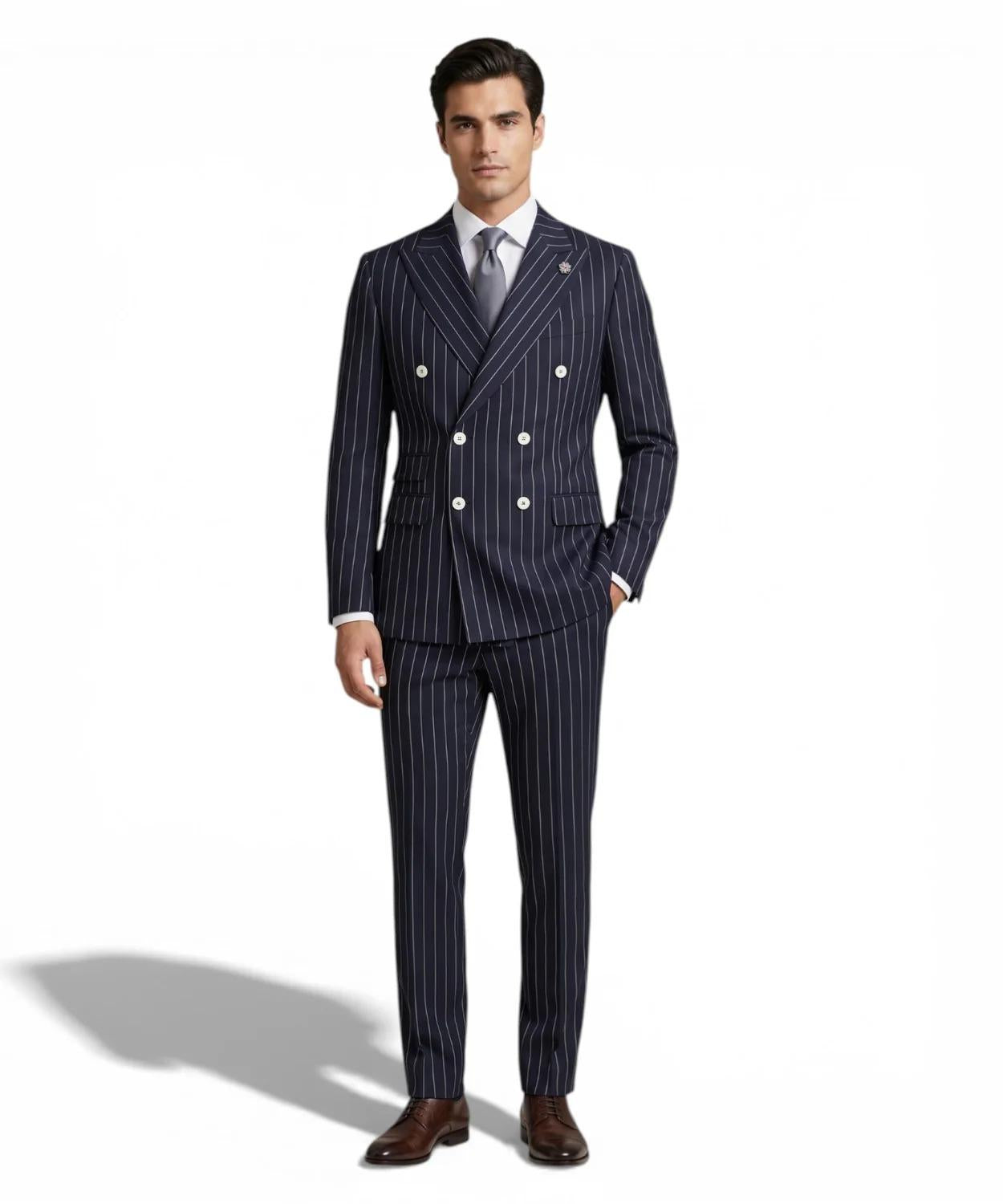 Abito Uomo Gessato Blu Slim Fit - Bharnaba DANUBIO-ABS7-712 BLU GESSATO BHARNABA PHILOSOPHY 