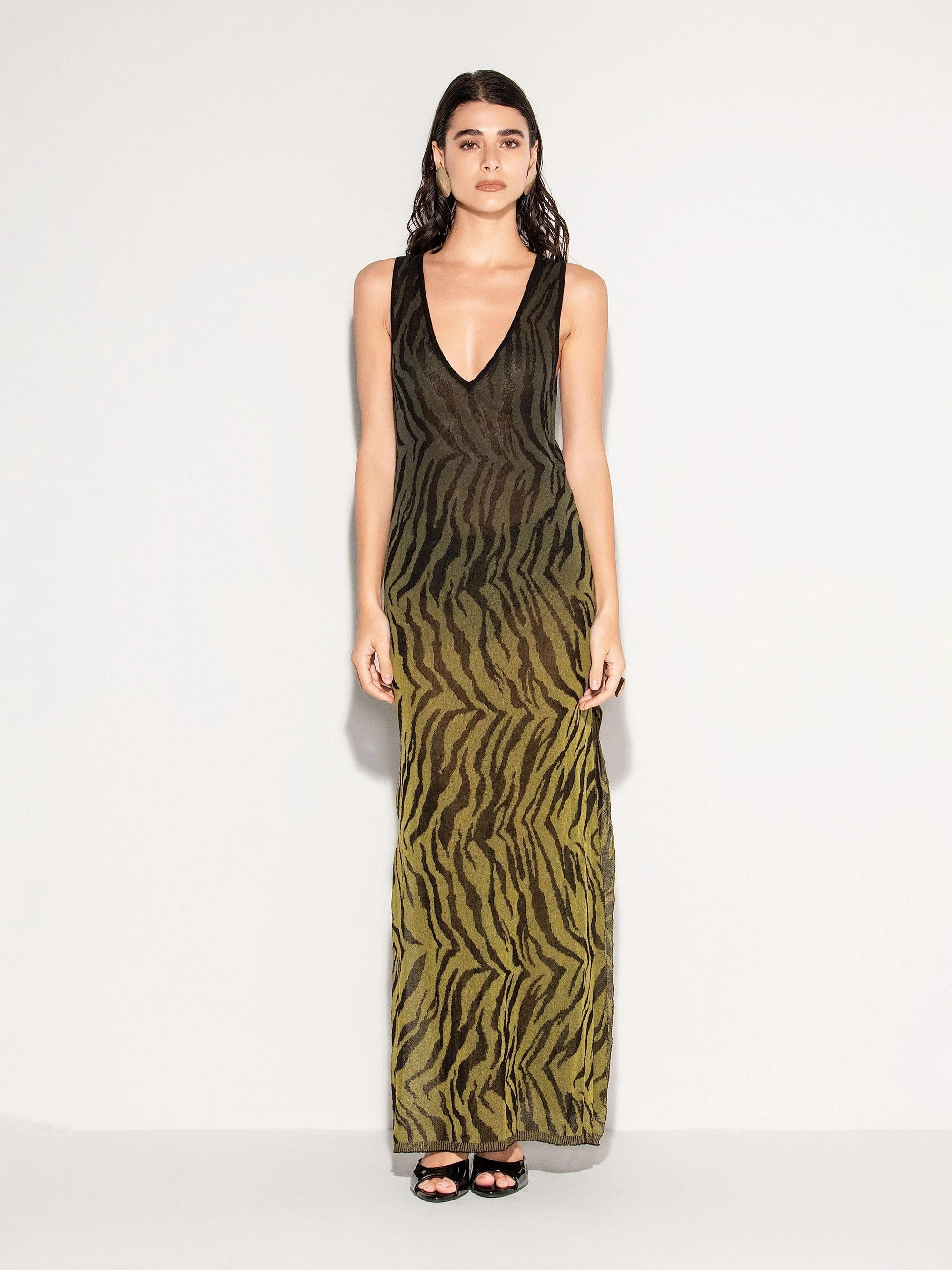 Abito lungo AKEP con stampa animalier VSKD13243 VERDE/NERO AKEP 