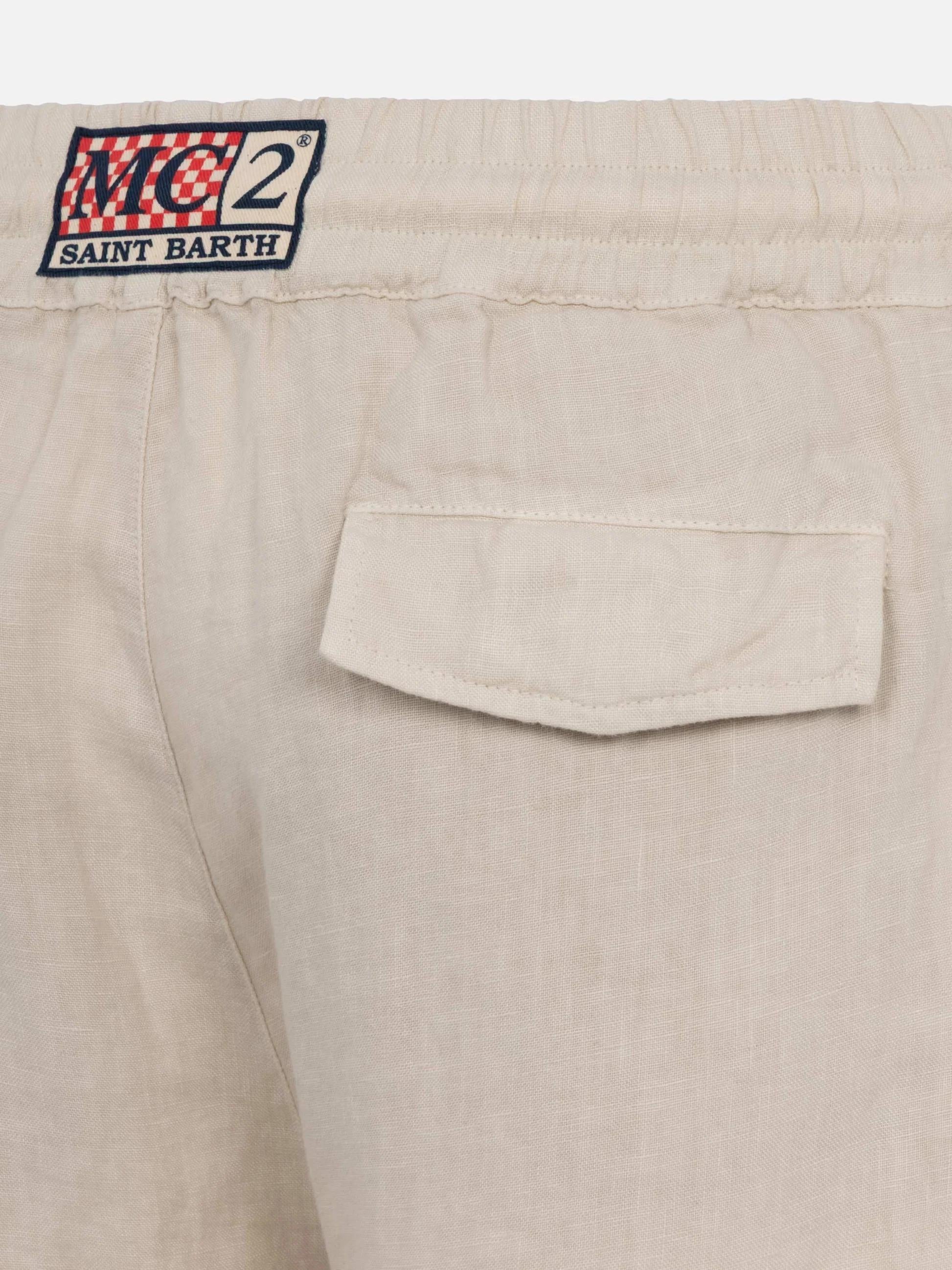 Pantaloni in lino bianco sporco Calais con coulisse CAA0001 00138L MC2 SAINT BARTH 