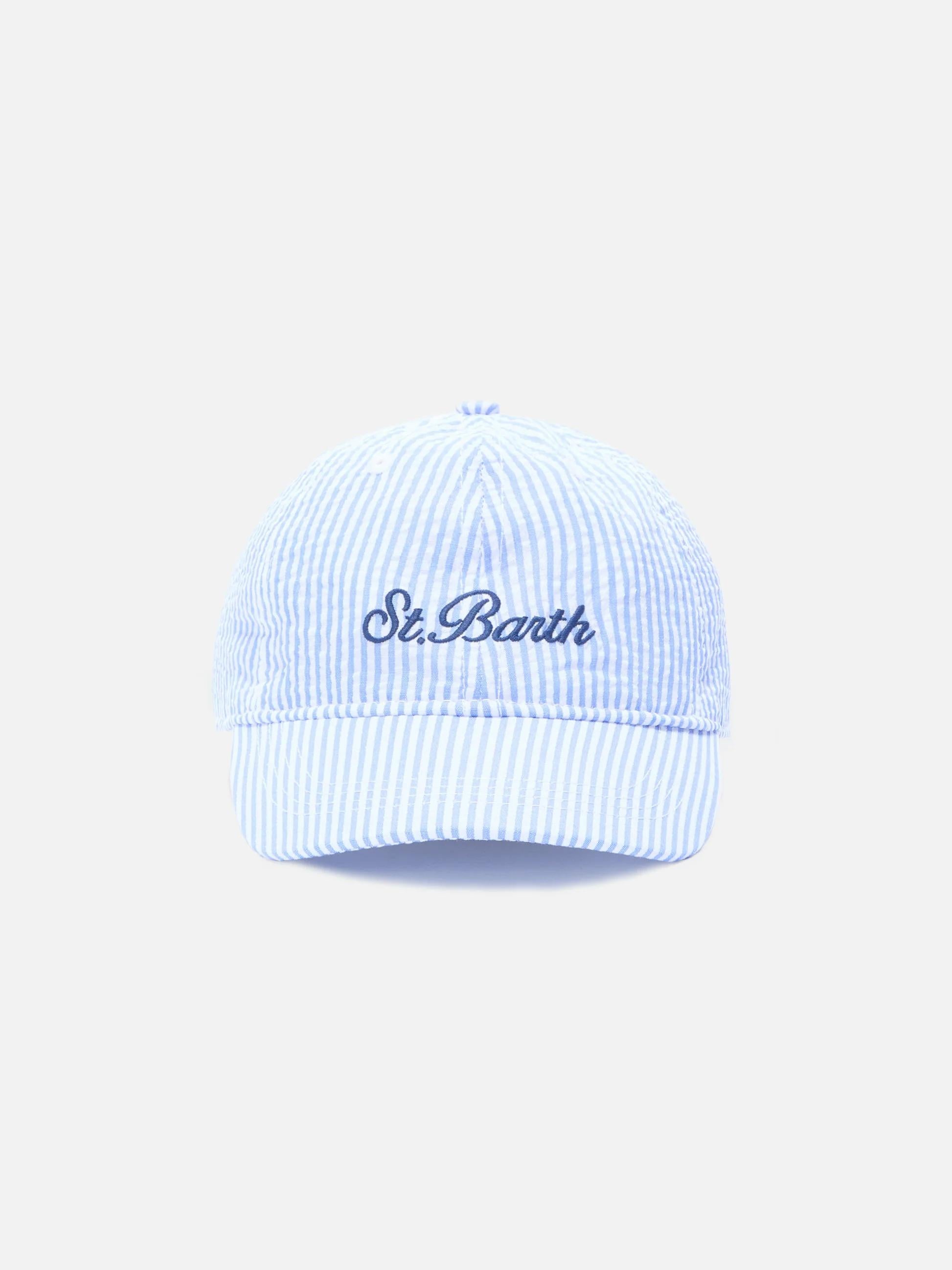 Cappellino Baseball con visiera in cotone seersucker a righe azzurre e bianche BASB0007 02687L MC2 SAINT BARTH 