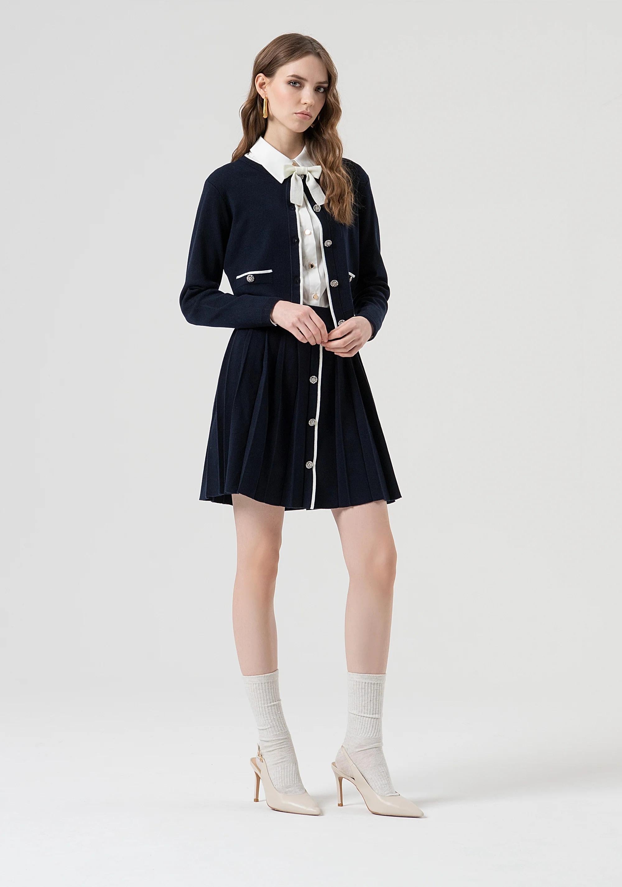 Fracomina Cardigan regular con bottoni gioiello per apertura dark blue cream FR25WT8023K45601 968 FRACOMINA 