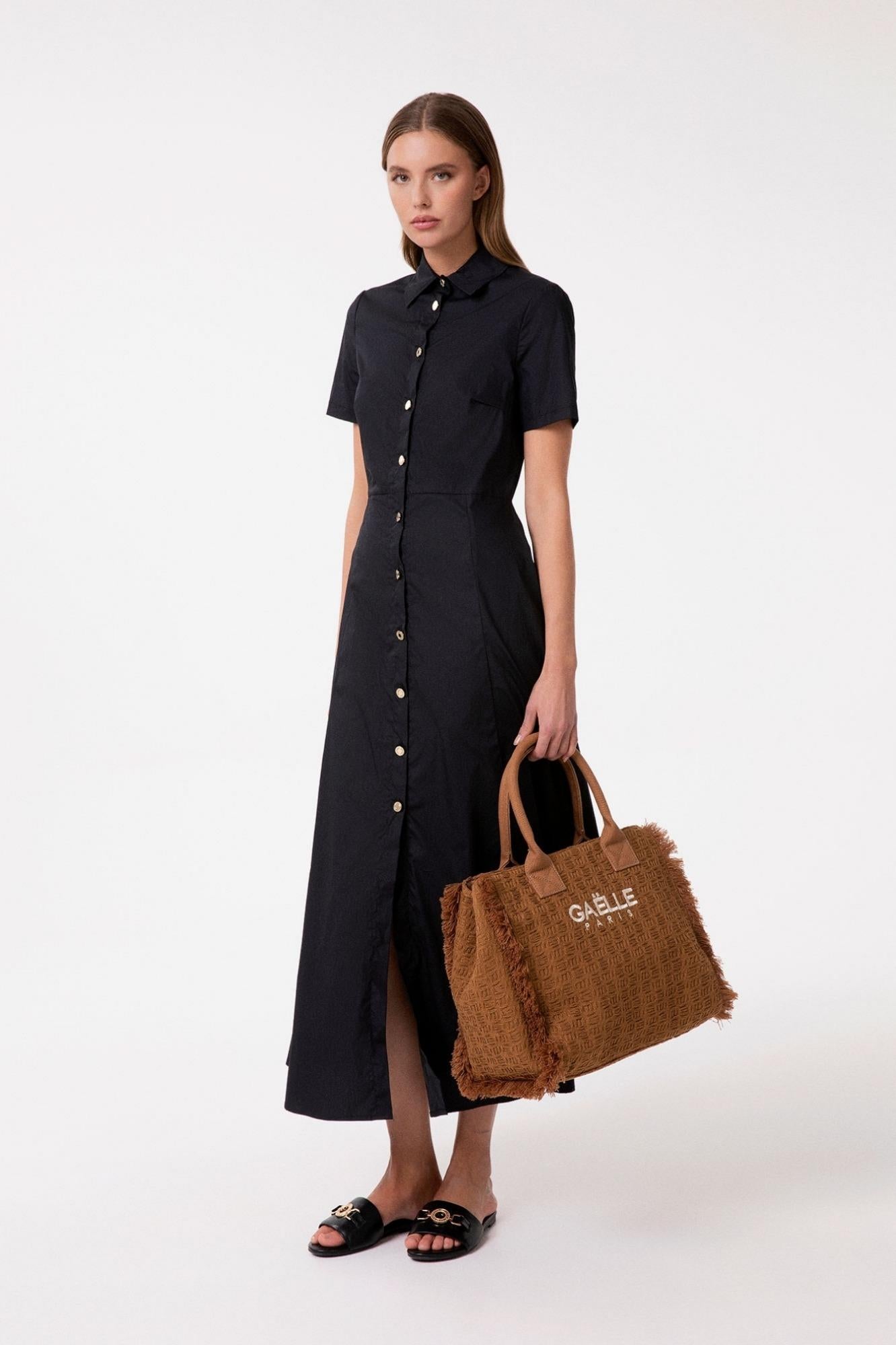 Abito Chemisier Midi A Mezza Manica Con Bottoni Oro  Nero - Gaëlle Paris GAABW09757-TMTL0028 NE01 GAELLE 