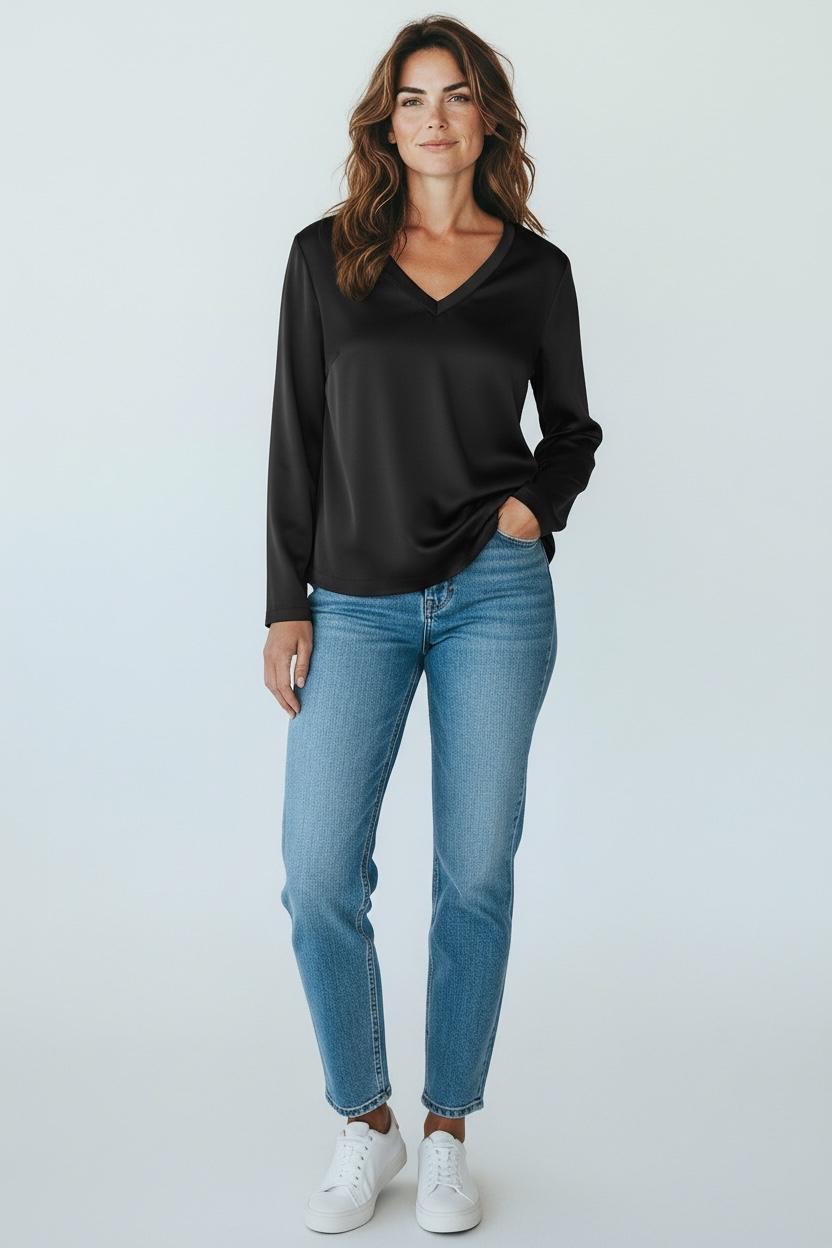 Maglia sc v raso strech crochè nera CR09417 348 CROCHE 