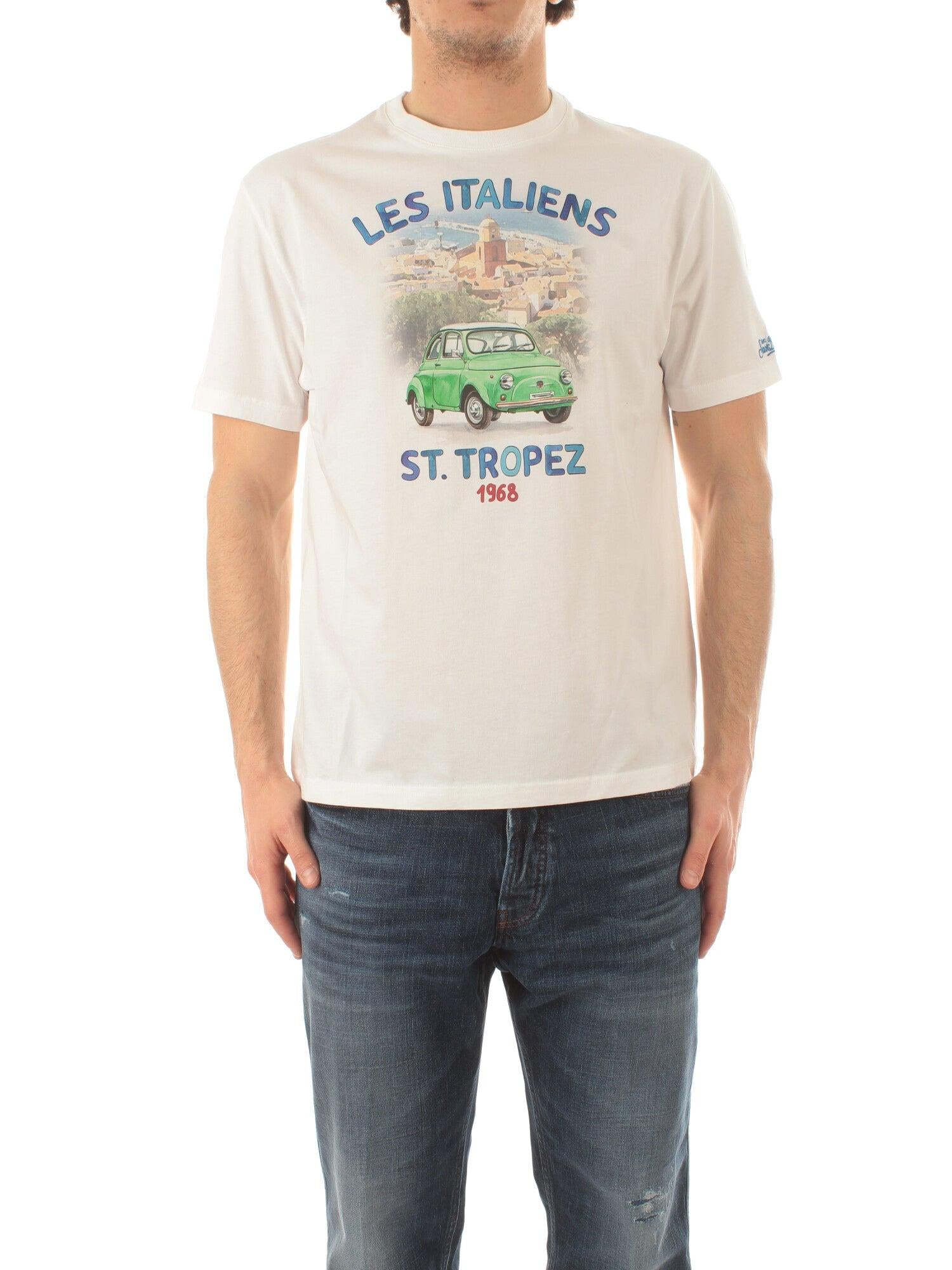 T-shirt Man in Cotone Con Stampa Piazzata Spiaggina Davanti  | FIAT 500 EDIZIONE SPECIALE TSHM001 02620H MC2 SAINT BARTH 