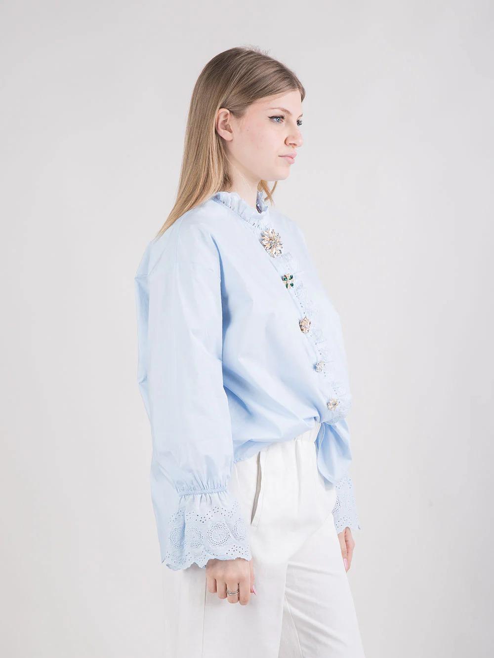 PAPERLACE<BR/>Camicia con bottoni gioiello e dettagli ricamati celeste P26-A403 305 PAPERLACE 