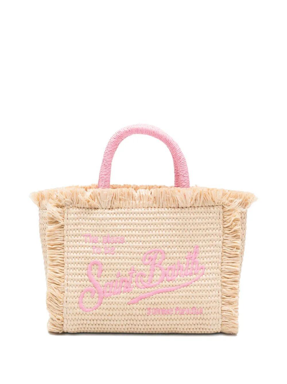 Mc2 Saint Barth borsa vanity mini in rafia beige con logo rosa VAMI009L 00415L MC2 SAINT BARTH 