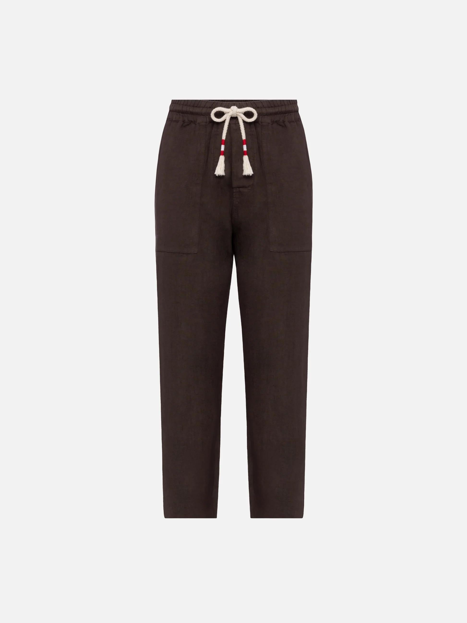 Pantaloni in lino marroni Calais con coulisse CAA0001 00920L MC2 SAINT BARTH 