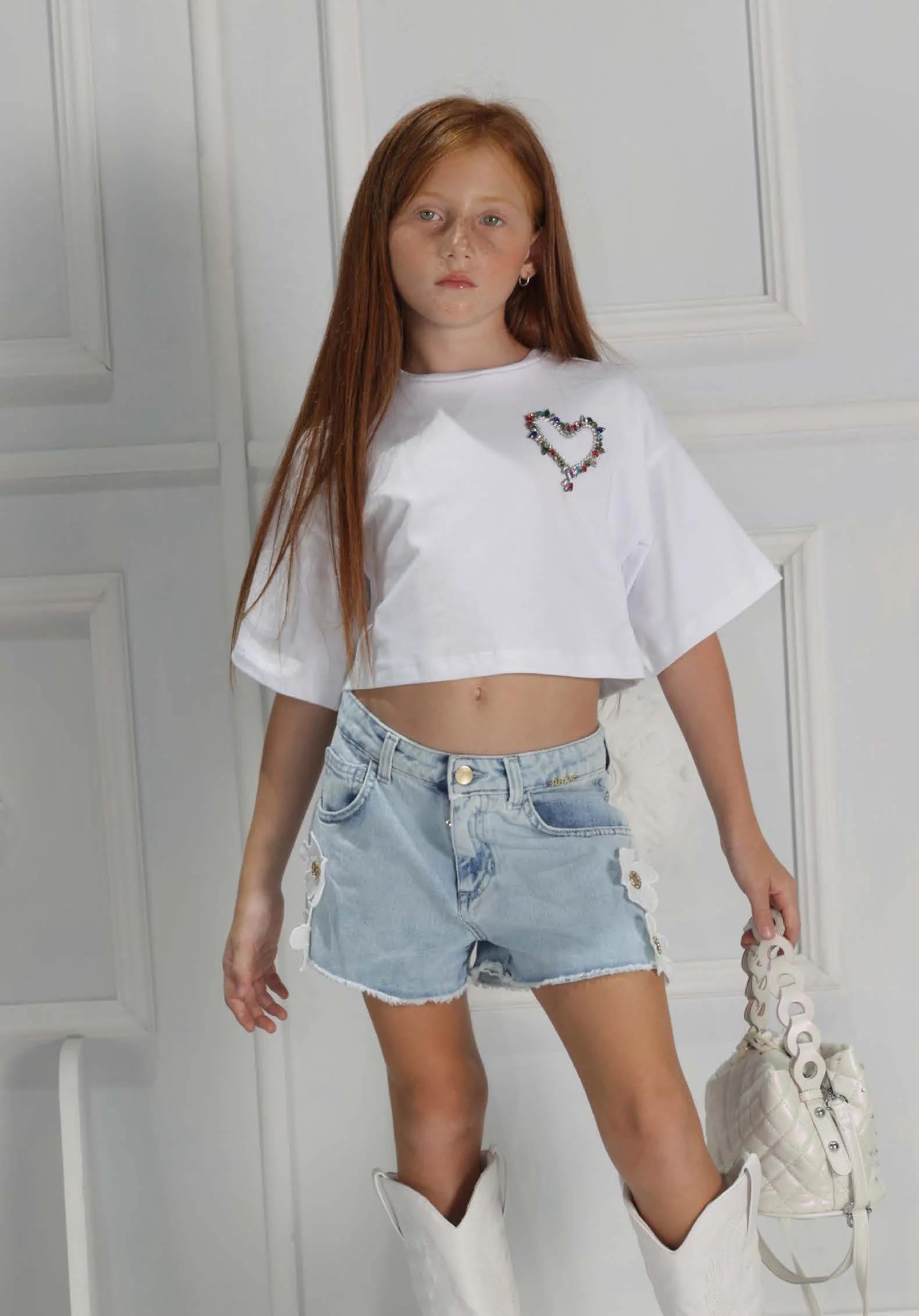 T-shirt Hate-Love bianco bambina White HLJTS03471 WHITE H-LOVE 