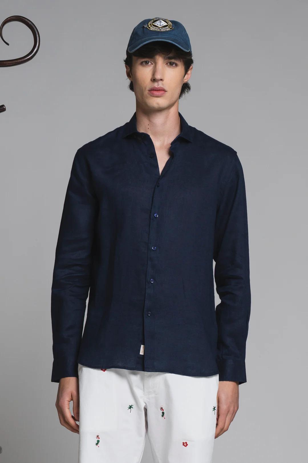 RILEY SHIRT COLLAR FRENCH IN 100% LINEN NAVY IM26SSSM-RILEY-LIN C01 IMPURE 