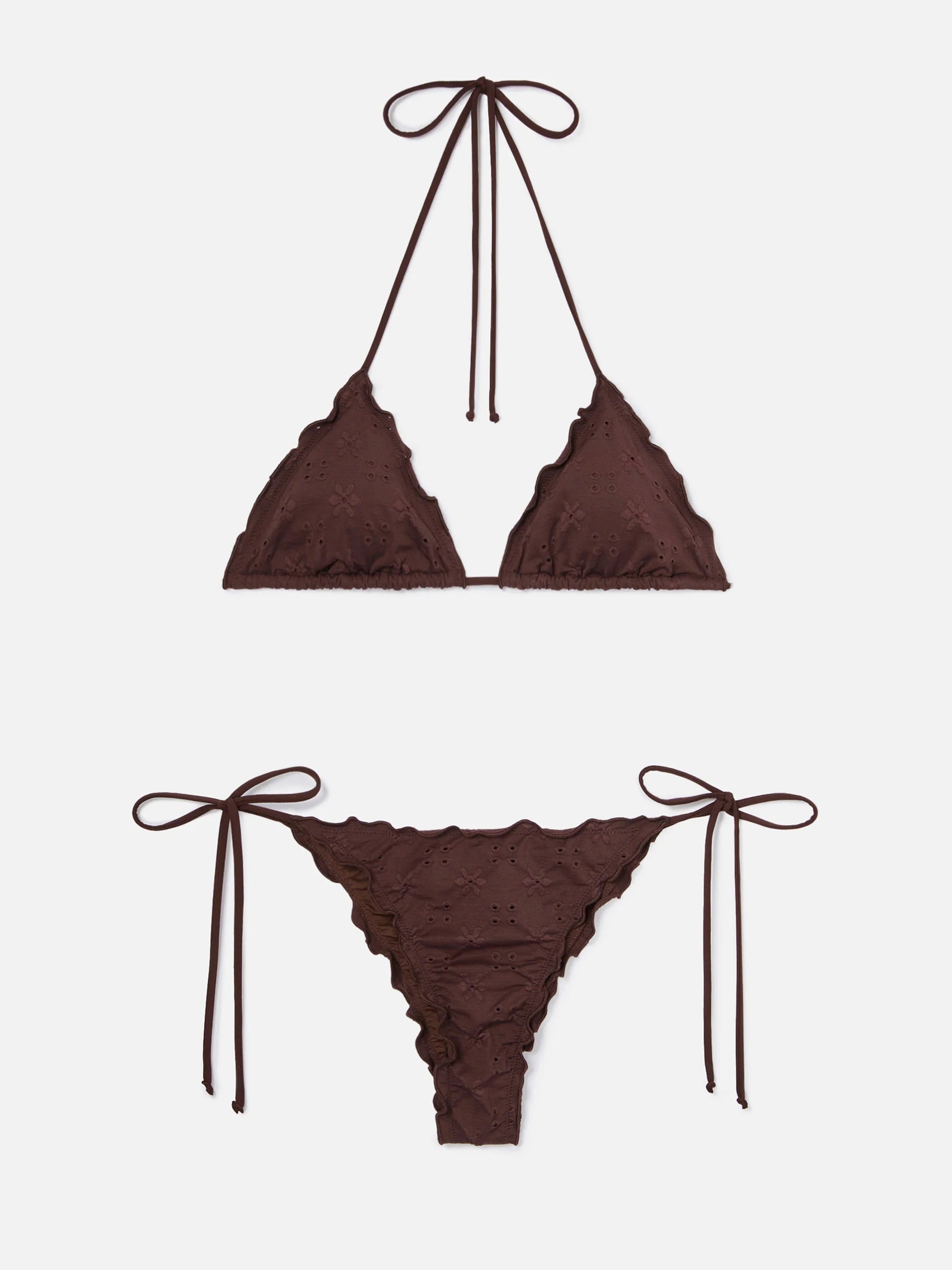 Bikini Sagittarius Miami in tessuto sangallo marrone